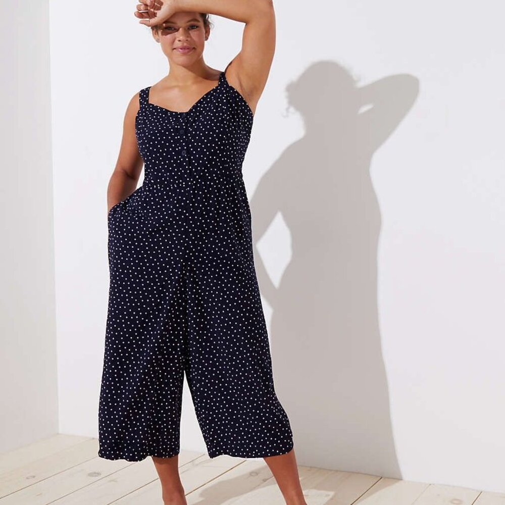 LOFT Plus Dotted Strappy Crop Jumpsuit